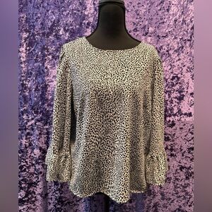 Apt. 9 Black and White Leopard Print 3/4 Angel Sleeve Blouse